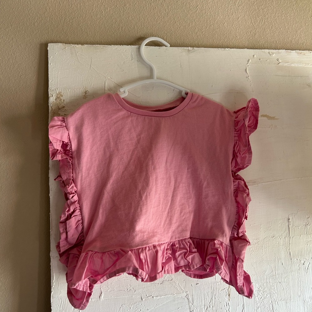Zara Pink Ruffle Sleeve Kids Tee